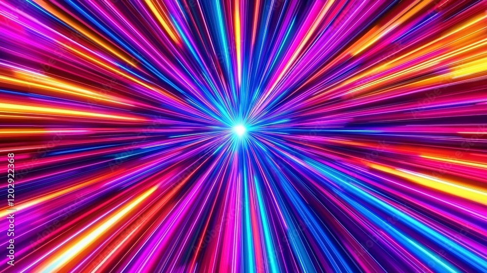 Dynamic light burst abstract digital space visual art neon colors surreal environment energy concept