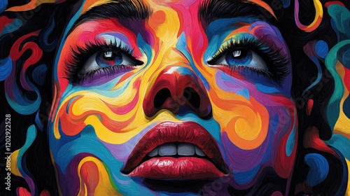 Vibrant, colorful portrait, abstract face, impasto style.