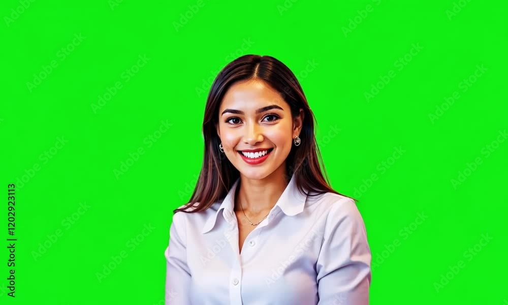 beautiful woman wearing white shirt smiling on green screen beautiful woman wearing white shirt smiling on green screen