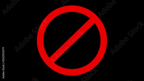 red color line ban icon animation stop wrong problem attention carful warning animated sign symbol on black background  photo