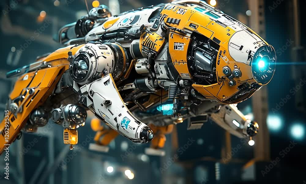 A futuristic robotic craft with intricate design and vibrant colors. A futuristic robotic craft with intricate design and vibrant colors.