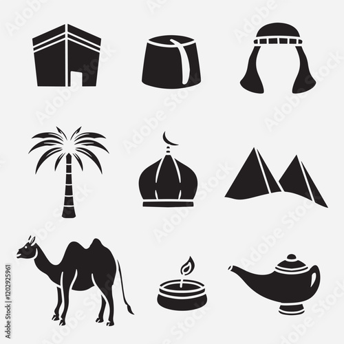 set of arab good for icon, symbol, silhouette design, element design, etc