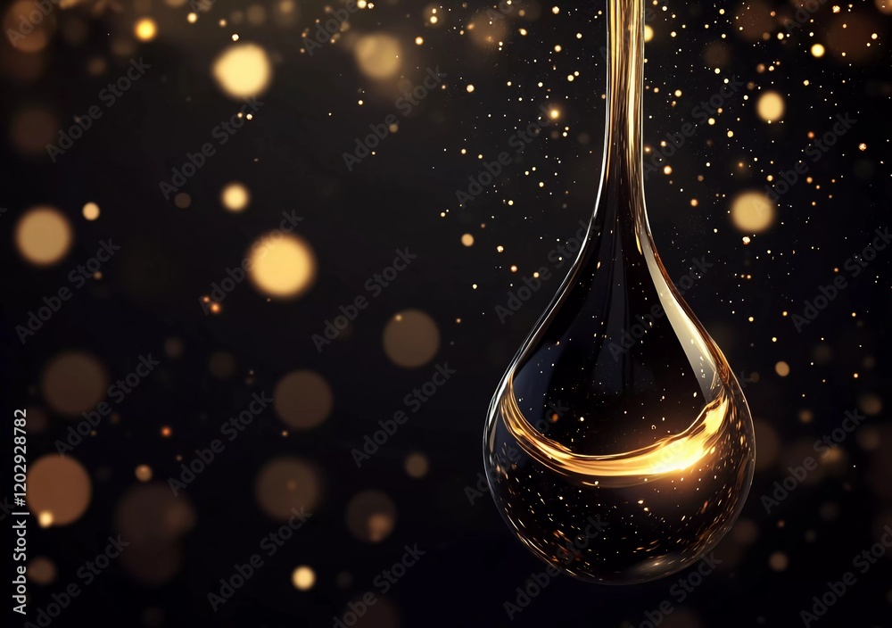3D illustration of a serum drop with oil and hair, on a dark background. Vector illustration, detailed and realistic, with a glowing light effect. 3D illustration of a serum drop with oil and hair, on a dark background. Vector illustration, detailed and realistic, with a glowing light effect.