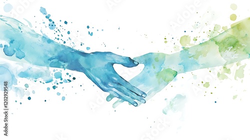 Two hands are touching each other in a painting