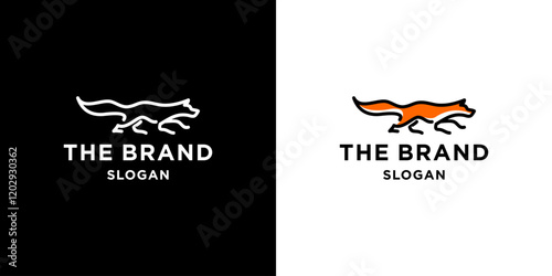  fox line logo. simple vector line art of abstract orange fox logo design jumping and running, fox wall art design, minimal line logo icon illustration isolated on white background