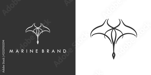  simple stingray line icon logo vector design, modern logo pictogram design of manta ray fish