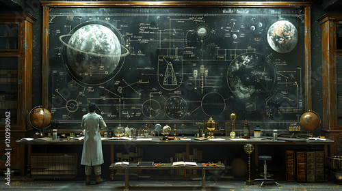 Scientist Working in Space Laboratory 3D Illustration