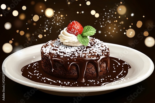 Decadent Chocolate Lava Cake with Whipped Cream and Strawberry
