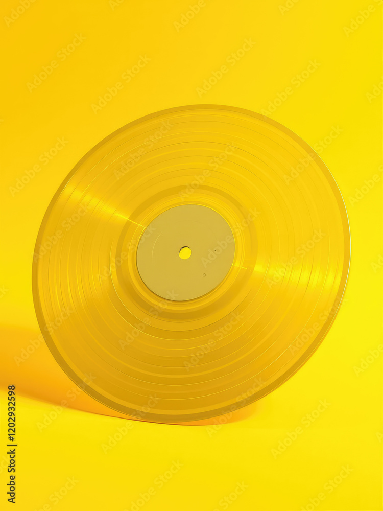 Close-up of yellow vinyl record on textured yellow backdrop, textured, vibrant Close-up of yellow vinyl record on textured yellow backdrop, textured, vibrant
