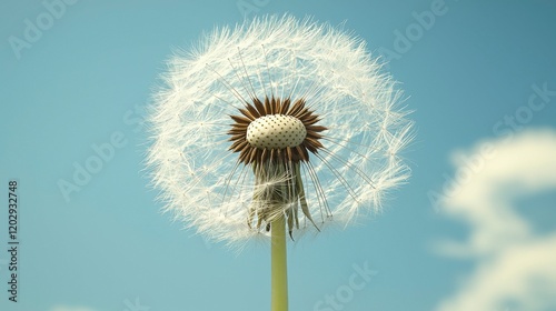A stunning close-up view of a single dandelion seed, capturing its fine, intricate filaments and fragile structure in exquisite detail.