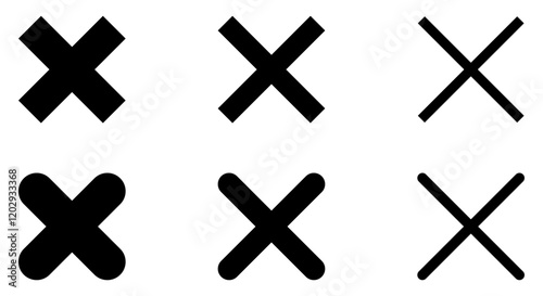 Cross icon collection. Set of black cross X mark vector icons. Silhouette wrong mark sign. Cross sign symbol. cross x for check box. False icon. Reject and cancel vector illustration.
