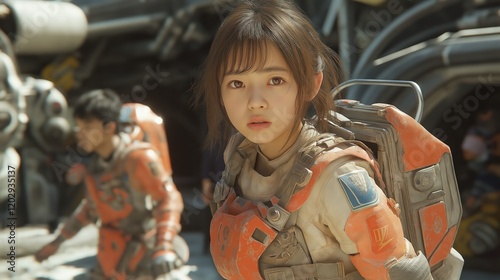 Wallpaper Mural A girl in a space suit with a backpack is standing in front of a building Torontodigital.ca