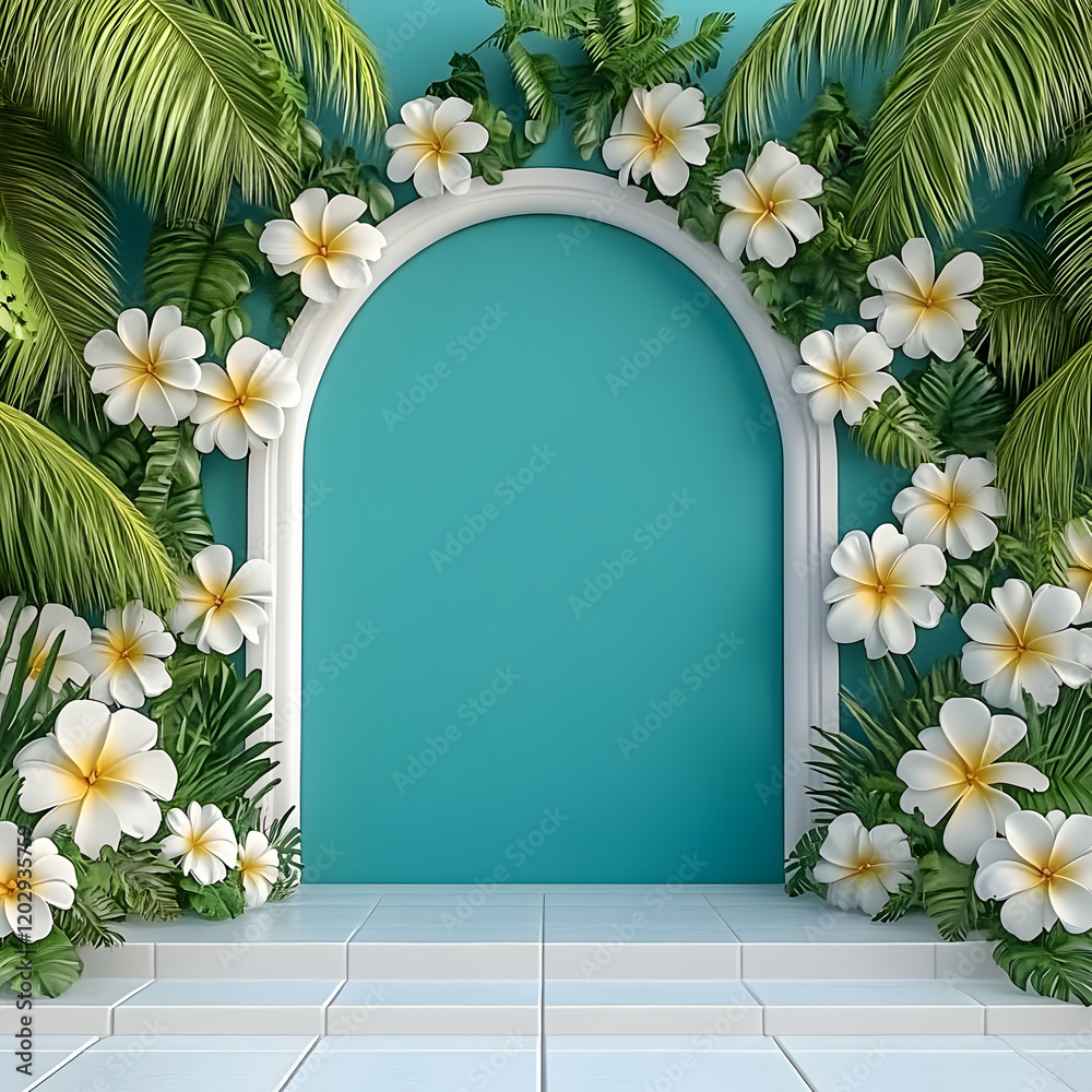 Tropical Floral Arch 3D Background Tropical Floral Arch 3D Background