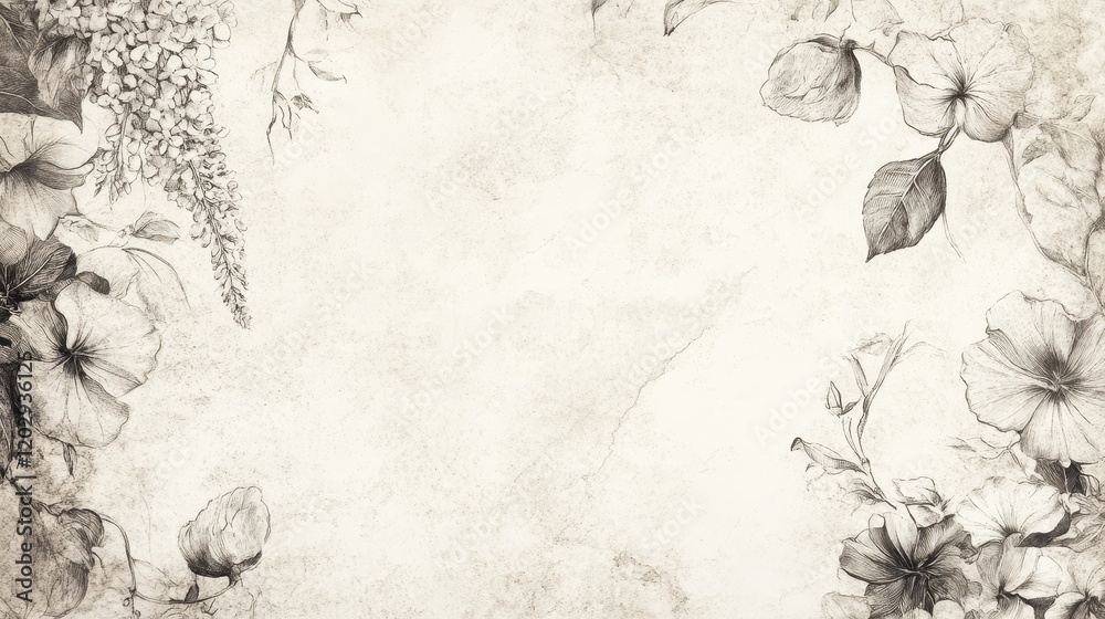Fototapeta premium Floral Sketch Border on Textured Background