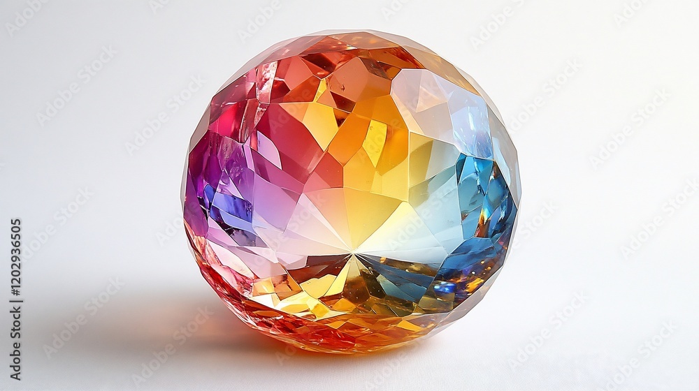 Rainbow crystal ball on white background, decorative object Rainbow crystal ball on white background, decorative object