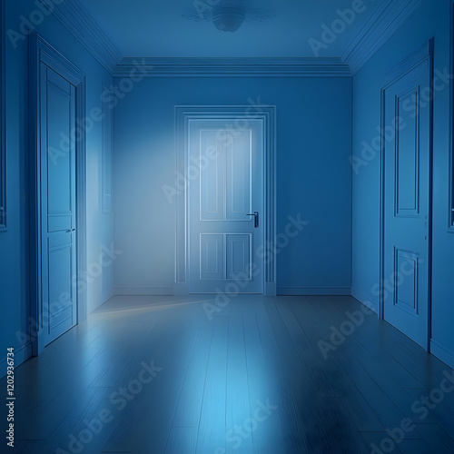 Empty Blue Room with Open D...