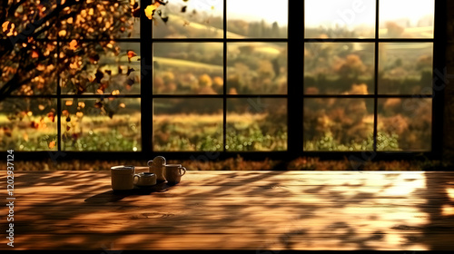 Autumn Window View with Cup...