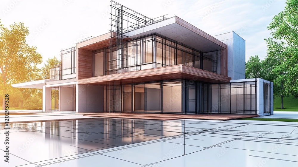 Modern house under construction with detailed security system Modern house under construction with detailed security system