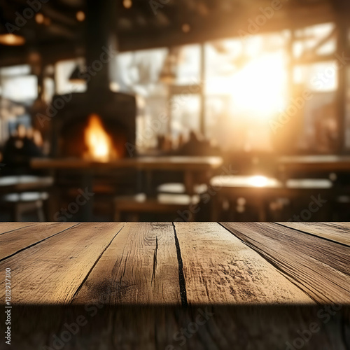 Empty Wooden Table Top with...