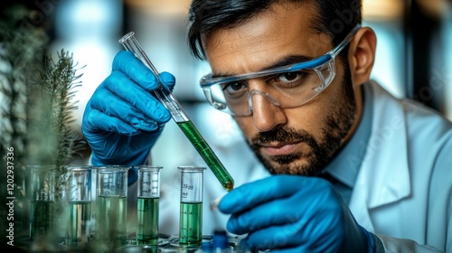 In a clean and sterile lab, a scientist places genetically modified organisms into bioreactors, illustrating cutting-edge biotechnology techniques for genetic modification and cultivation.
