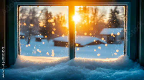 Snow-Covered Window Pane Sh...