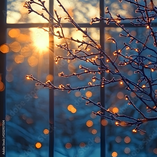 Frosty branches glow with g...