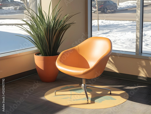 Orange Chair Sits in Sunlit...