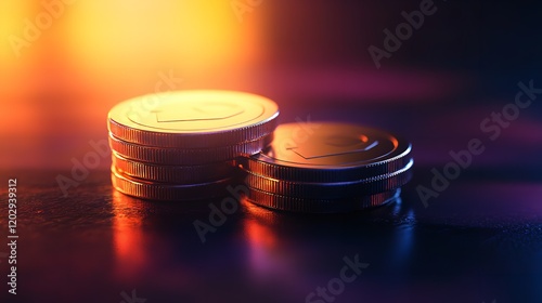  Coin Low Poly Futuristic Technology Background for Funding. photo