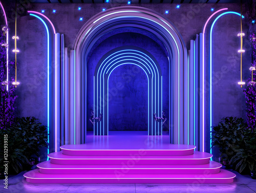 3D Rendered Neon-Lit Stage ...