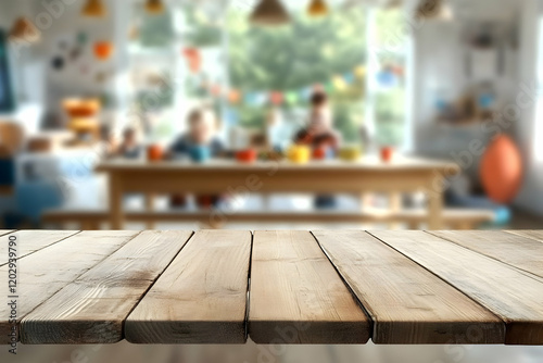 Empty Wooden Table Top with...