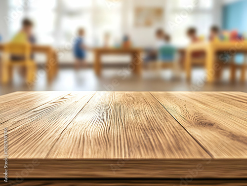 Empty Wooden Table Top with...
