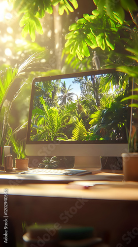Computer Displaying Tropica...