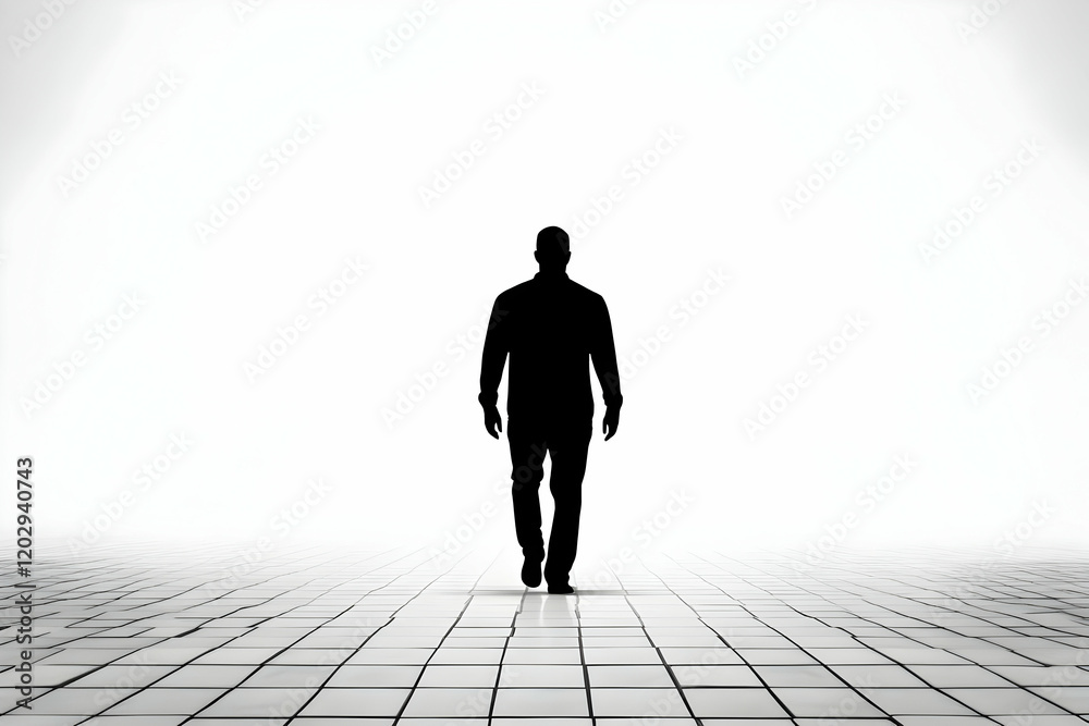 Silhouette Walking on Tiles Illustration Silhouette Walking on Tiles Illustration