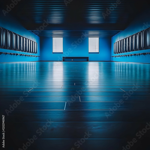 Empty Blue Room with Wooden...