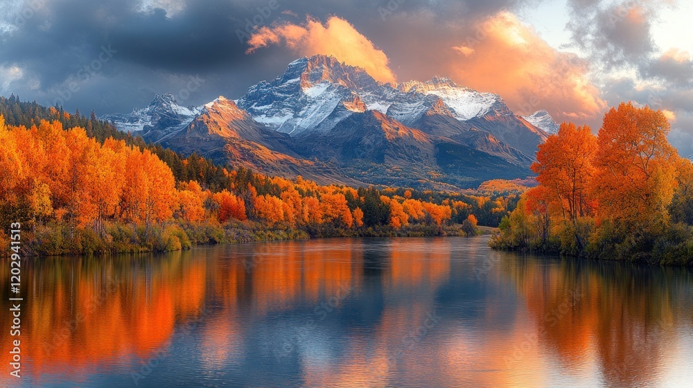 Autumn Sunrise, Mountain Lake Reflection Autumn Sunrise, Mountain Lake Reflection