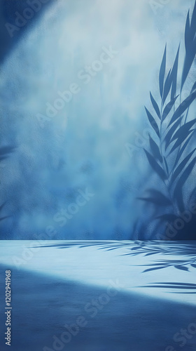 Empty Blue Room with Leaf S...