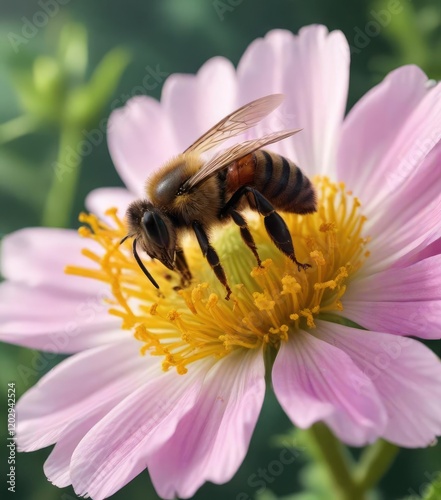 Bee collecting nectar from Melastoma malabathricum flower, senggani plant, insect visitation, flowers of melastoma photo