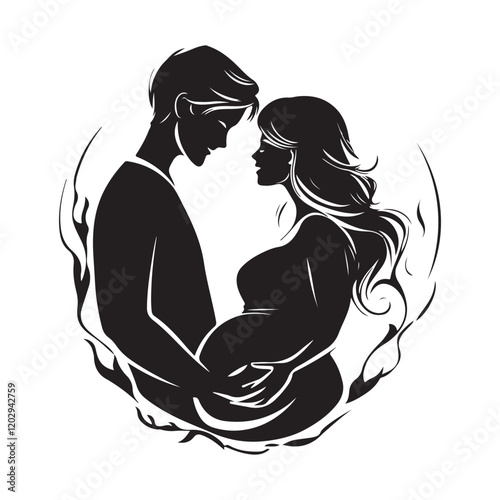 Silhouette of couple. Pregnant woman and her husband logo design  image vector isolated on white background.