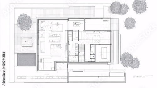 Modern House Floor Plan with Outdoor Patio and Swimming Pool