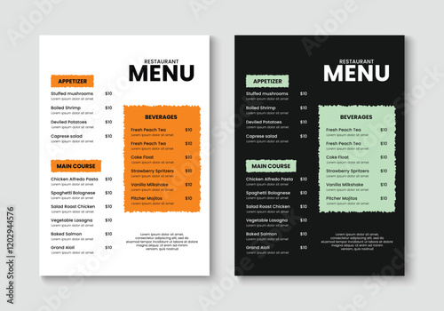 Restaurant food menu template. Minimalist menu layout design. Booklet, brochure, cover, flyer design. Vector illustration