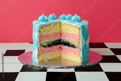 A Vibrant Sliced Cake with a Festive Design