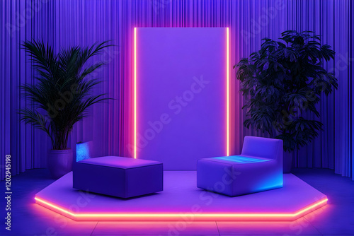3D Illustration of Neon-Lit...