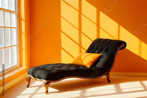 Elegant chaise lounge sits ...
