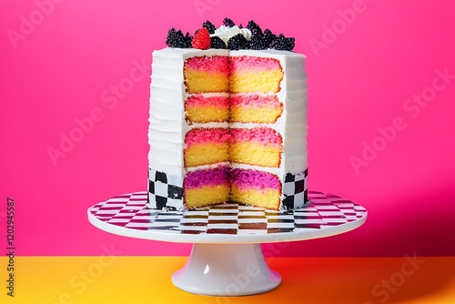Multicolored Sliced Cake with Berries