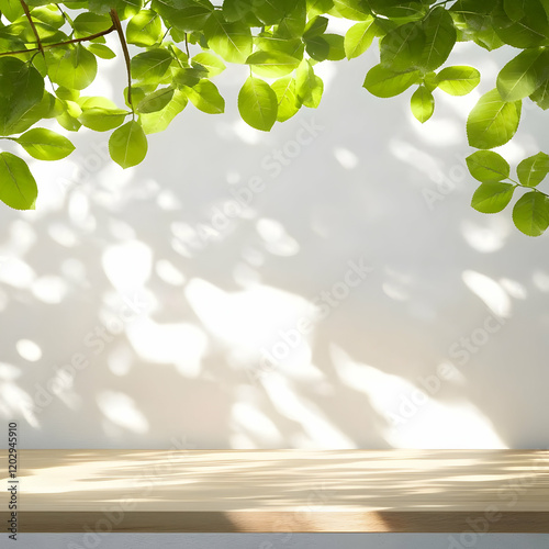 Empty Wooden Table Top with...