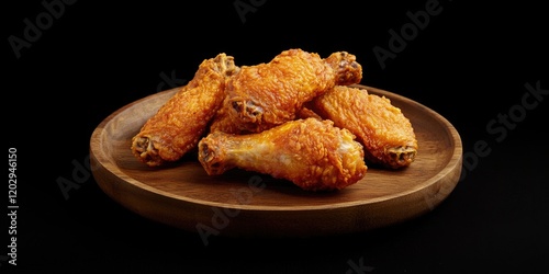 Fried Chicken Wings on Wooden Plate