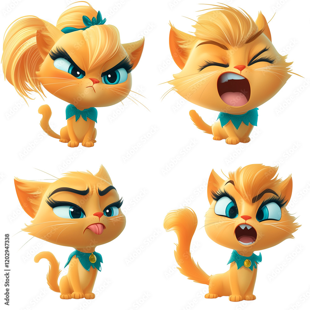 image matrices for children's book, little cat with different emotions: angry, confused, shocked, crying, funny image matrices for children's book, little cat with different emotions: angry, confused, shocked, crying, funny