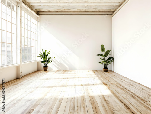 Bright Empty Room with Wood...