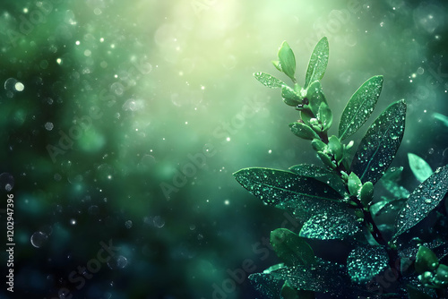 Green leaves with water dro...