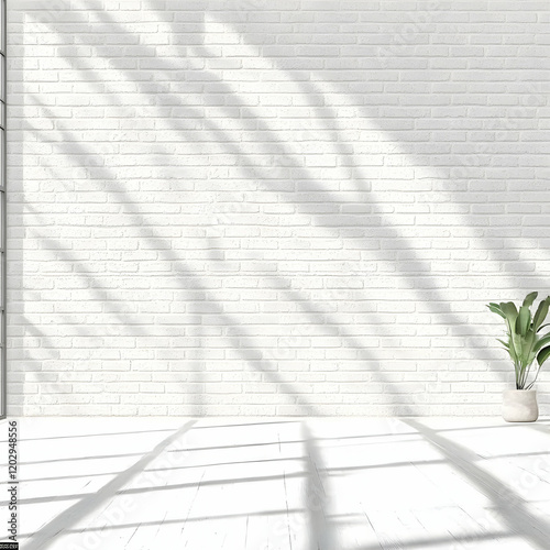 Empty white room with brick...